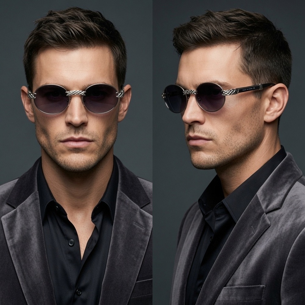 Men Sunglasses Silver Metal Frame Designer Style Outdoor Casual Model Migos New